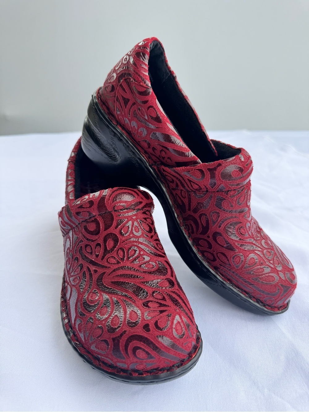 b.o.c. Red Embossed Slip-On Clogs